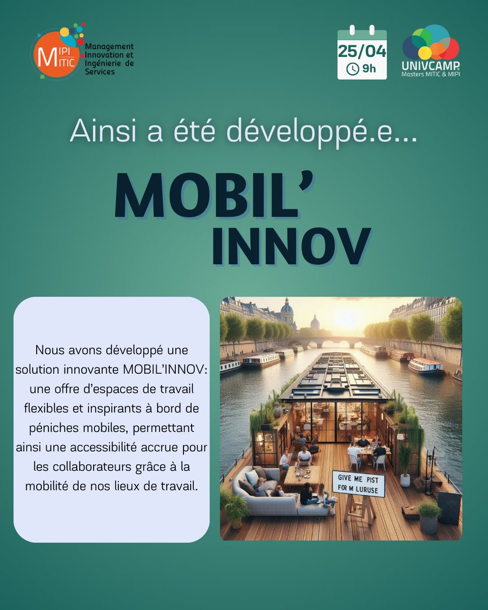 campusMIPIMITIC's tweet photo. #Univcamp24 continue avec le groupe #R&amp;business! Un cabinet de conseil en aménagement de bureaux.
Leur solution ?
Proposer aux collaborateurs des espaces de travail flexibles et inspirants grâce à leurs péniches mobiles #Mobil’Innov. https://t.co/dXSJmb9WXW