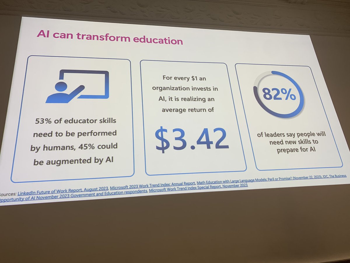For every 1$ an educational org invests in AI the return is $3.42 @CrisBloomfield of @Microsoft #AIFringe @RGS_IBG events.kmi.open.ac.uk/ai-and-ed/