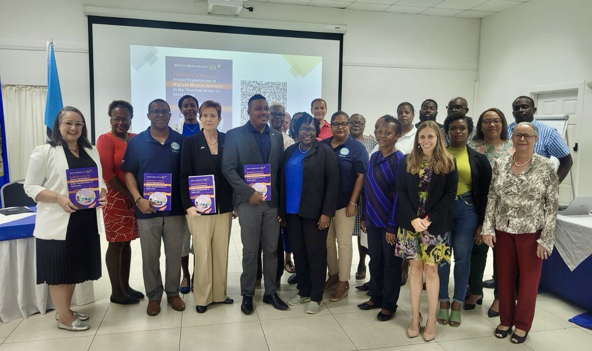 OasStlucia's tweet photo. Today we launched the Guidelines to Prevent Sexual Exploitation of Migrant Women and Girls in the Tourism Sector in Saint Lucia!  We thank H Minister Jeremiah Norbert for his words of support! https://t.co/xSu745nbZa