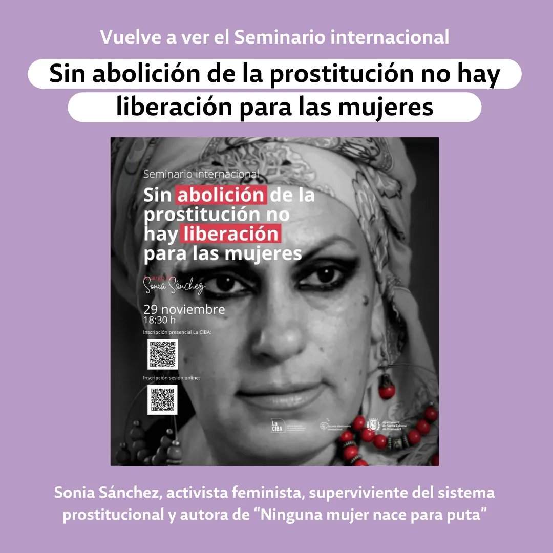 📢 Vuelve a ver nuestro Seminario Internacional: “Sin abolición de la prostitución no hay liberación para las mujeres”

▪️ Impartido por Sonia Sánchez, activista feminista, superviviente del sistema prostitucional y autora de “Ninguna mujer nace para puta”.

🔹 Más información en