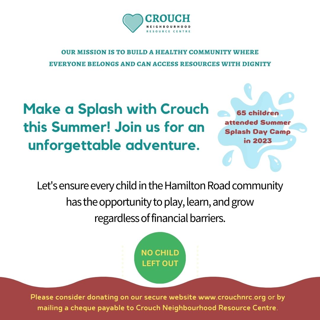 Help Crouch make a splash this summer by supporting our “No Child Left Out” campaign. Let's ensure every child in the Hamilton Road community has the opportunity to play, learn, and grow regardless of financial barriers. crouchnrc.org #NoChildLeftOut #CrouchNRC