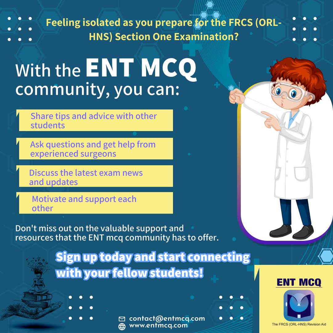 ENT MCQs is your one-stop solution
𝐂𝐨𝐧𝐭𝐚𝐜𝐭 𝐮𝐬 𝐨𝐧 support@entmcq.com and visit us on entmcq.com
#ent #entsurgery #Diagnosis #MedEd #medx #anemia #medtwittter #foamed #Usmle #ecfmg #ecfmgcertificate #Medical #MedTech #mcq #answer @fxgodzeuss @ManualOMedicine