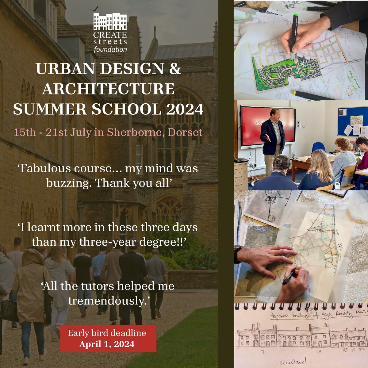 🎺🎺 EARLY BIRD DISCOUNT 🎺🎺 Our early bird application period only lasts until 1 April so now is the time to apply! If you are an early/mid career built environment professional then our Summer School might be just perfect for you… createstreetsfoundation.org.uk/creating-place…