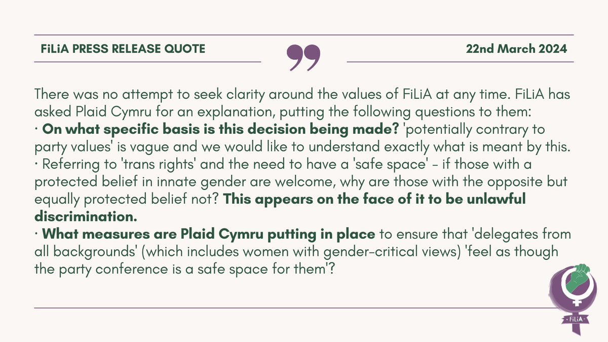Is this an example of what <a href="/RhunapIorwerth/">Rhun ap Iorwerth</a> said on 16 June 2023, 'I will be uncompromising in making this a welcoming Party for everyone', in response to Prosiect Pawb? #Plaid24 

Are these the actions of a welcoming Party <a href="/Plaid_Cymru/">Plaid Cymru 🏴󠁧󠁢󠁷󠁬󠁳󠁿</a>?

#WomenWontWheesht #NiFyddMenywodYnDdistaw