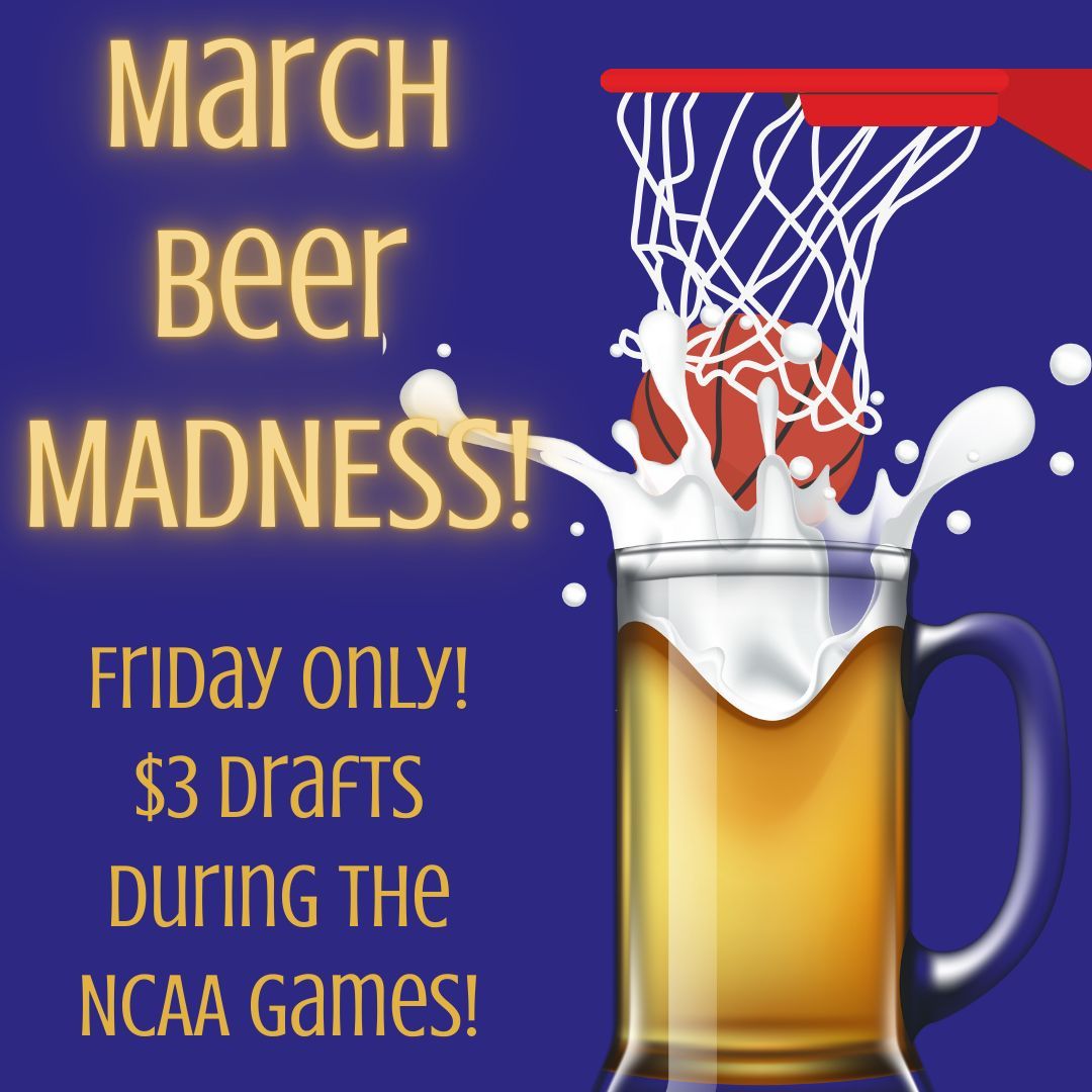 Are you ready for some March Madness! Today Only 🍺 $3 Drafts during the NCAA Games!🏀 Games are on & the beer is cold! Grab lunch & come down or order from Sherri's Crab Cakes after 4pm today!