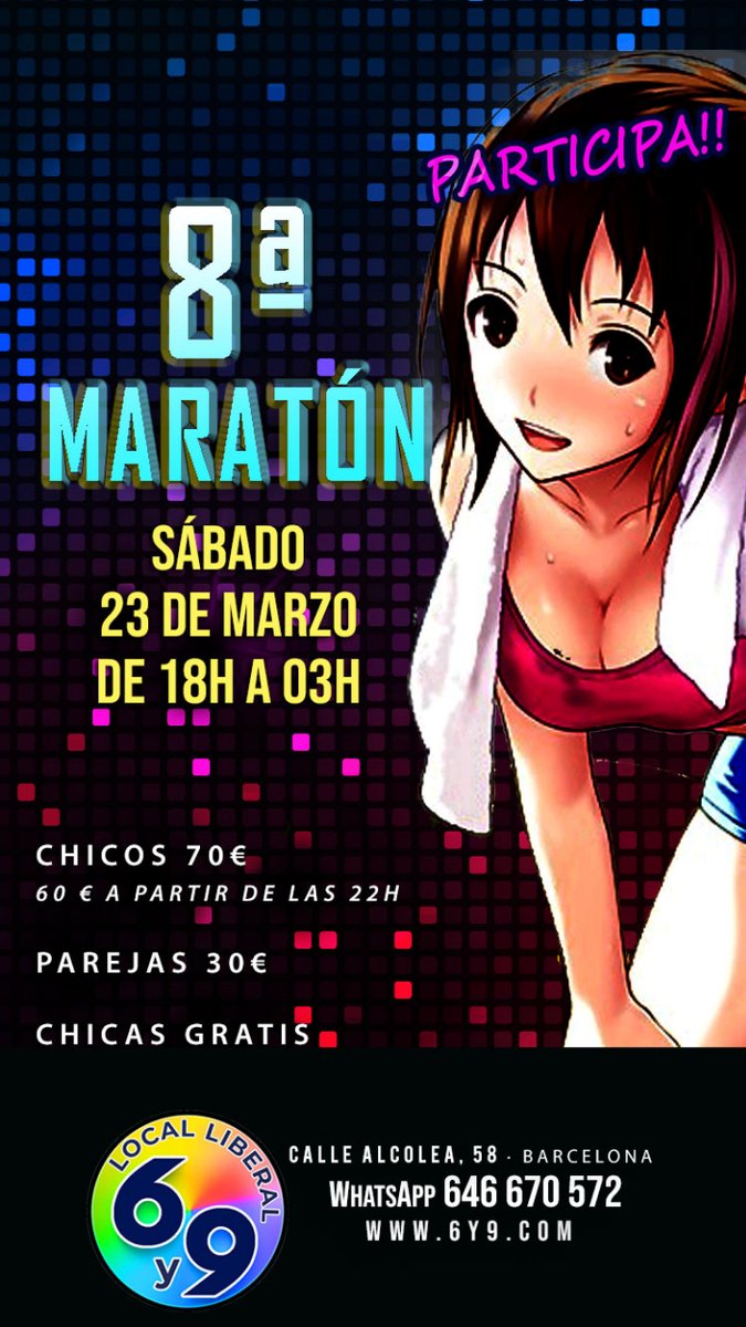 6y9Swingers's tweet photo. 8ª MARATÓN!!!!
23 DE MARZO, DE 18H A 03H
CHICAS GRATIS
Parejas 30€
Chicos 70€ (60€ a partir de las 22:00)
Calle Alcolea, 58 - BARCELONA
#fiestatematica #pub #barliberal https://t.co/Z01gstsmFQ