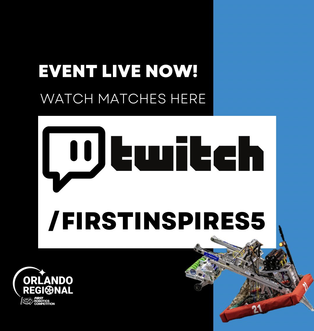 Get ready to witness innovation in action at the FIRST Robotics Orlando Regional! 🌟 Tune in to the live stream and be a part of the thrilling robotics competition. 🤖💥 Don't miss out on the electrifying energy and incredible teamwork! 📺 Stream Link: twitch.tv/firstinspires5
