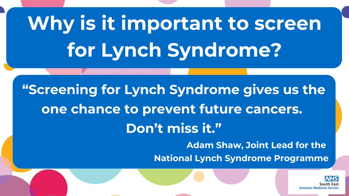 Adam Shaw is a Clinical Geneticist @GSTTnhs and joint lead of the national Lynch programme along with @kevinjmonahan On #Lynch Syndrome Awareness Day he explains why it's important to screen people with Lynch. Read more 👉bit.ly/3TNAboX #ThinkGenomics