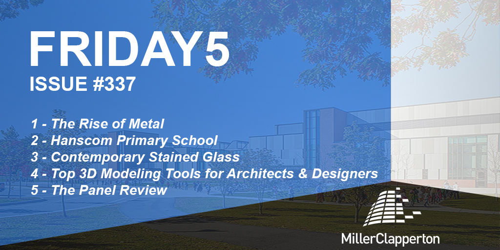 Inside This Week’s Friday5:⠀ 1: The Rise of #Metal 2: #Hanscom Primary School 3: Contemporary #StainedGlass 4: Top 3D Modeling Tools for #Architects & #Designers 5: The #Panel Review View #Friday5 here: bit.ly/3vp8Vns or Subscribe here: bit.ly/2Bi03k4