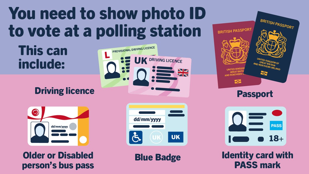 You need to show photo ID to vote at a polling station at the Police and Crime Commissioner and Bristol local elections on Thursday 2 May. Find out more at orlo.uk/QdZca 🗳️ (1/2)