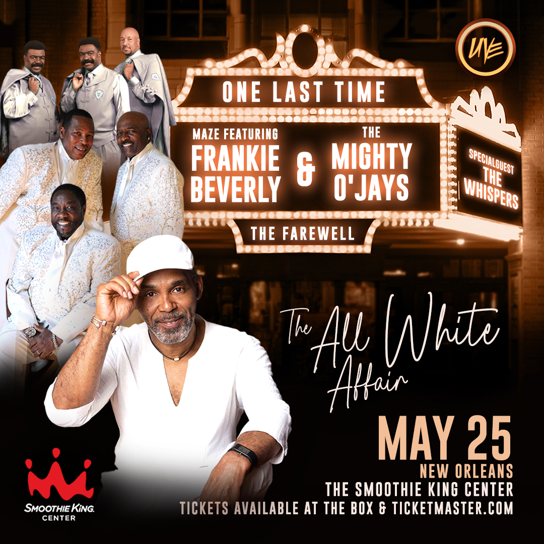 On sale now! Frankie Beverly & Maze: One Last Time with special guests The O'Jays, and The Whispers, May 25 at Smoothie King Center. Get tickets at bit.ly/FrankieBeverly…