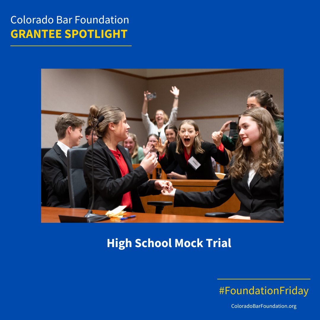 Grantee Spotlight! 100+ teams participate in Colorado’s HSMT program, made possible by leaders from the legal community volunteering their time to guide students through this valuable program. Learn More: tr.ee/xS2ISrrwOJ #CBF #GranteeSpotlight #HSMT