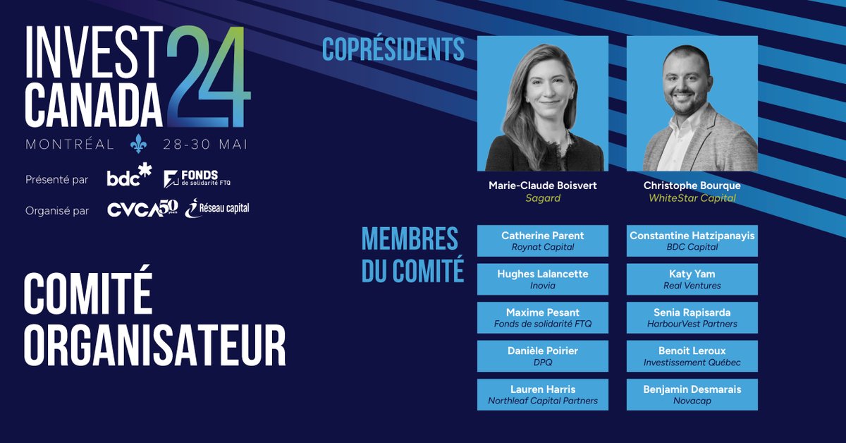 Réseau Capital (@reseaucapital) on Twitter photo Bravo aux coprésidents et au comité de #IC24 pour avoir participé à l'organisation d'un autre événement mémorable! Des mois de travail acharné se traduiront bientôt par une programmation et une expérience épique. conference.cvca.ca/fr/cc : <a href="/cvca/">CVCA</a>, <a href="/BDC_Capital/">BDC Capital</a>, <a href="/FondsFTQ/">Fonds de solidarité FTQ</a> Bravo aux coprésidents et au comité de #IC24 pour avoir participé à l'organisation d'un autre événement mémorable! Des mois de travail acharné se traduiront bientôt par une programmation et une expérience épique. conference.cvca.ca/fr/cc : <a href="/cvca/">CVCA</a>, <a href="/BDC_Capital/">BDC Capital</a>, <a href="/FondsFTQ/">Fonds de solidarité FTQ</a>