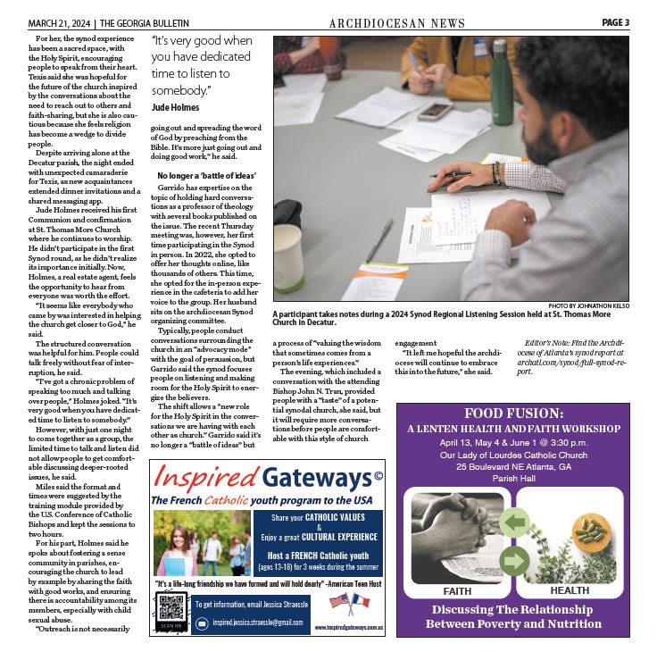 georgiabulletin's tweet image. Dive into the heart of the Synod on Synodality Our cover story delves into the Decatur meeting at St. Thomas More Church, capturing the voices and experiences of participants.  #archatl