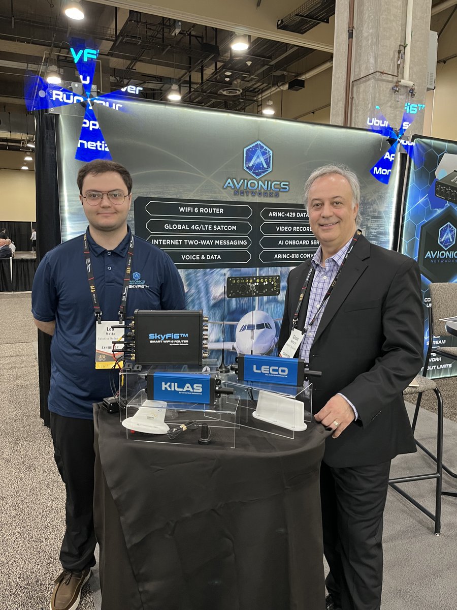 IridiumComm's tweet photo. It's been a high-flying week at #AEA24 ✈️ 

Iridium partners Avionics Networks, @GuardMobility, and @SKYTRACSystems showcased their #IridiumConnected terminals for truly global, weather-resilient &amp; reliable #aircraft connectivity: https://t.co/MFJhIxkSf5

@AEA_aero #Avionics #AV https://t.co/Ai8XvgbmRE