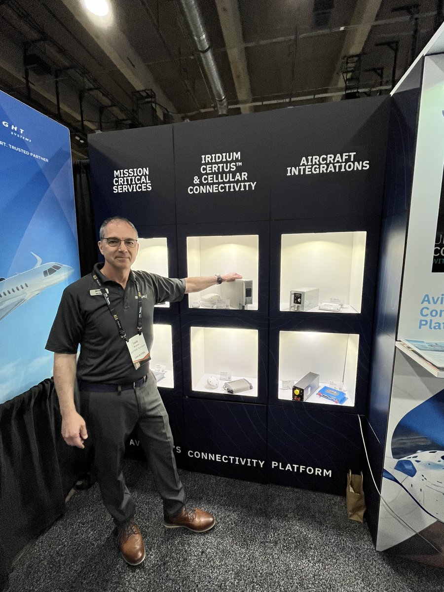 IridiumComm's tweet photo. It's been a high-flying week at #AEA24 ✈️ 

Iridium partners Avionics Networks, @GuardMobility, and @SKYTRACSystems showcased their #IridiumConnected terminals for truly global, weather-resilient &amp; reliable #aircraft connectivity: https://t.co/MFJhIxkSf5

@AEA_aero #Avionics #AV https://t.co/Ai8XvgbmRE