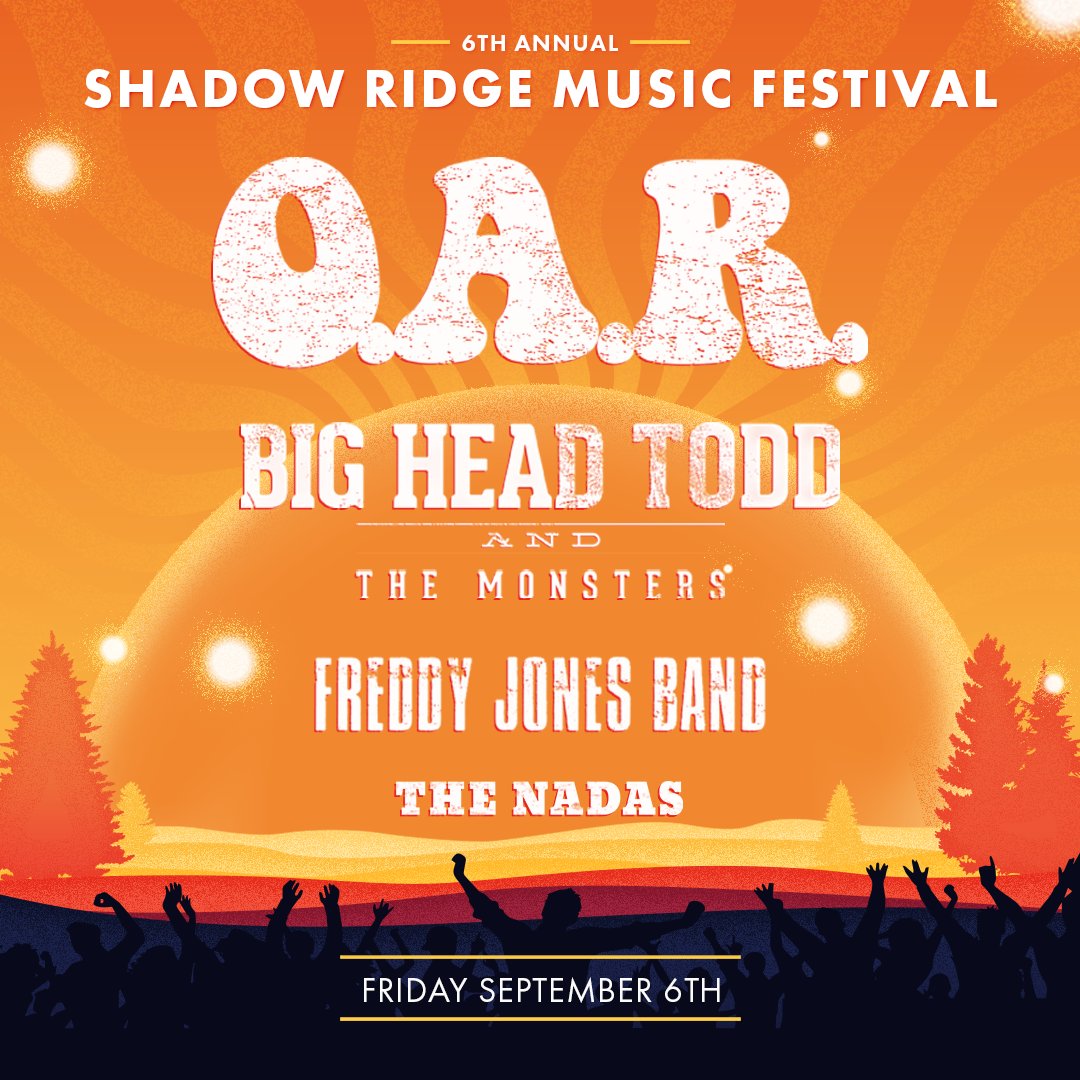 We're fired up to join this great lineup at the Shadow Ridge Music Festival in #Omaha on September 6th. TICKETS ON SALE NOW! **visit shadowridgemusicfestival.com for tickets and information** #OAR #bigheadtoddandthemonsters #FreddyJonesBand #thenadas #shadowridgemusicfestival