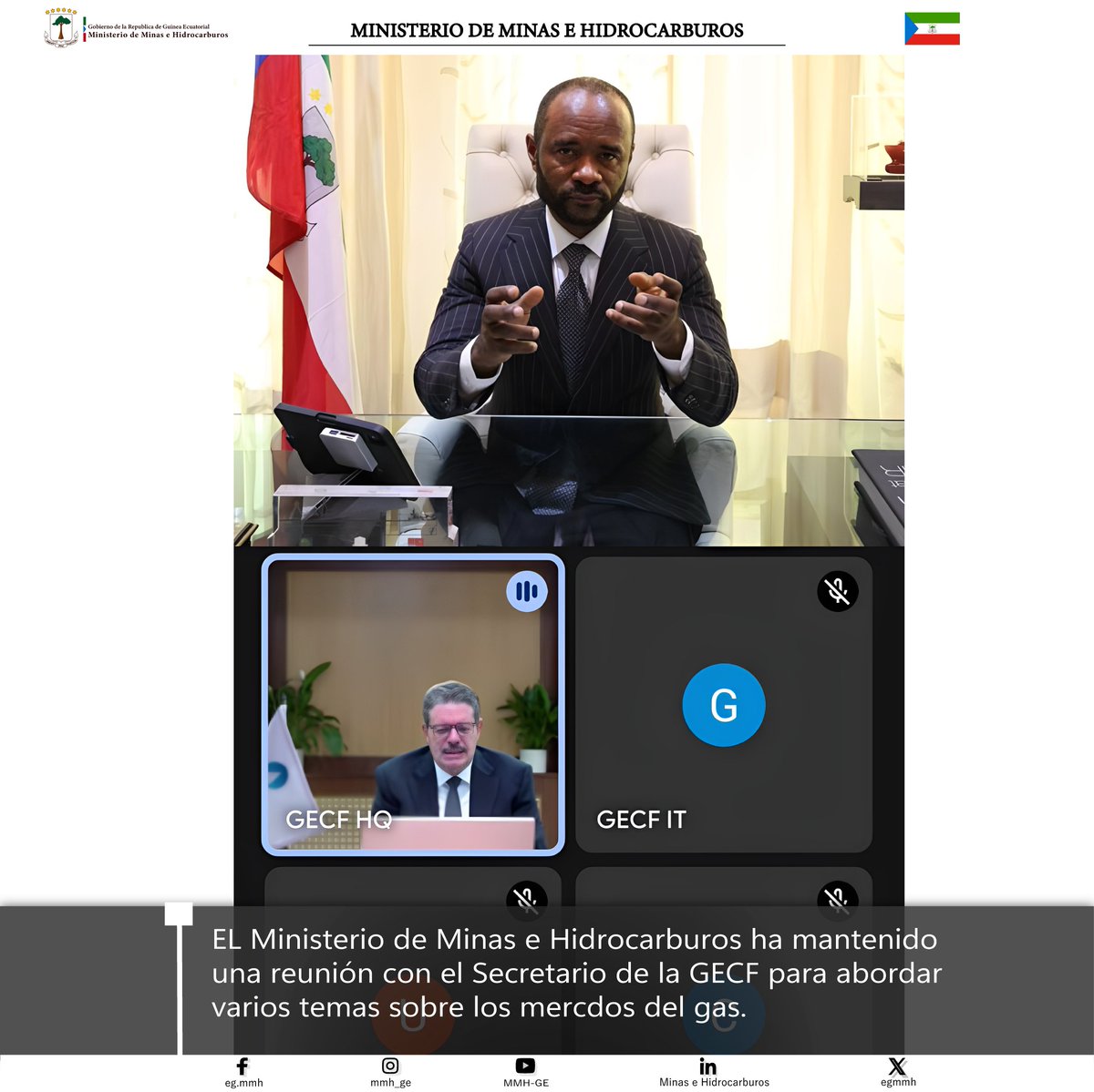 Reunión de coordinación entre el Ministerio de Minas e Hidrocarburos <a href="/egmmh/">MHDM</a> y la Secretaria General del Foro de Países Exportadores de Gas <a href="/GECF_News/">Gas Exporting Countries Forum</a>.