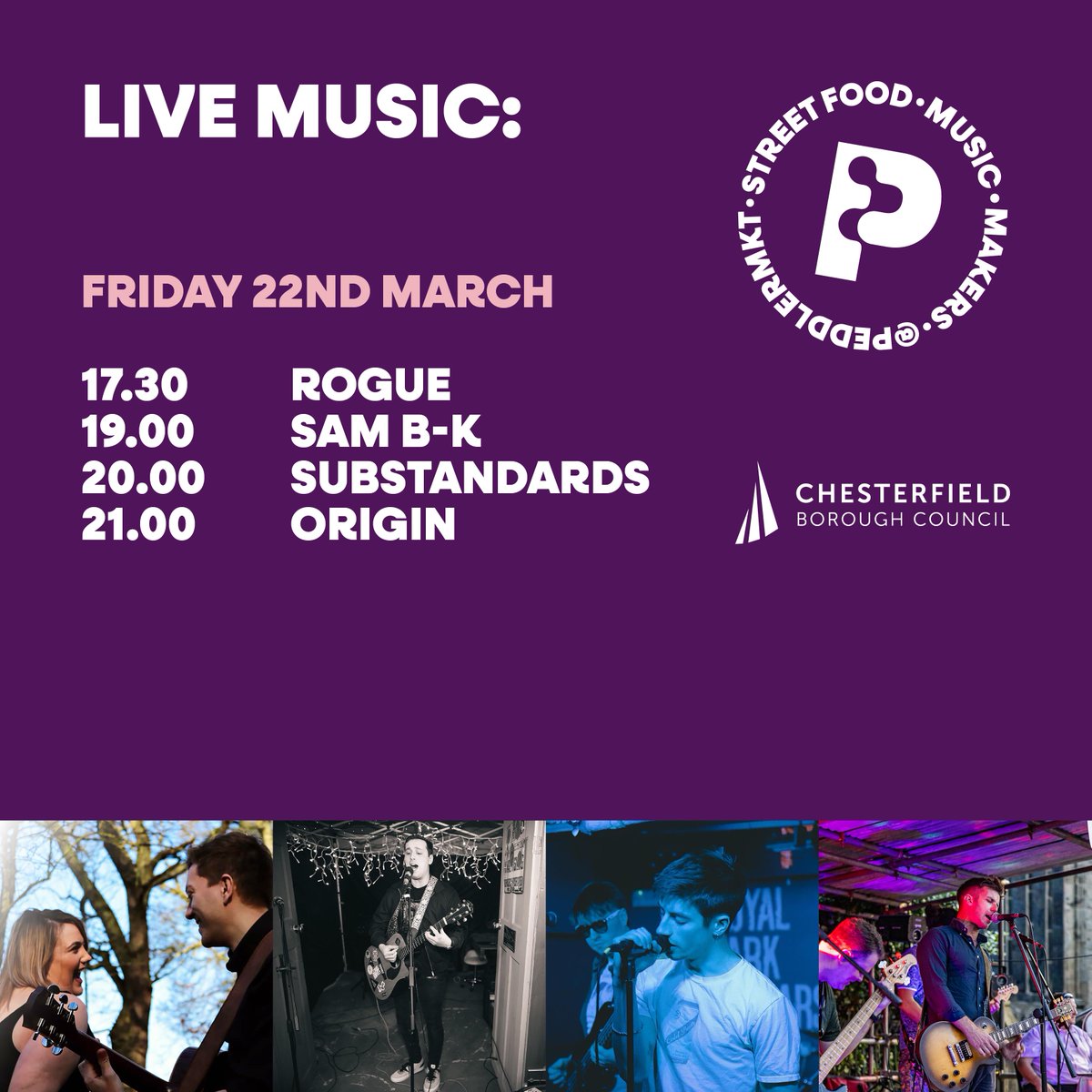 We’ve got a bangin’ line up of music for you this weekend! Doors open at 4pm and our first band takes to the stage at 5.30pm.

Peddler Market Chesterfield Nº3
Fri 22nd March 4—10pm
Sat 23rd March 12—9.30pm
New Square, S40 1AH

#peddlermarket #peddlermkt #LoveChesterfield