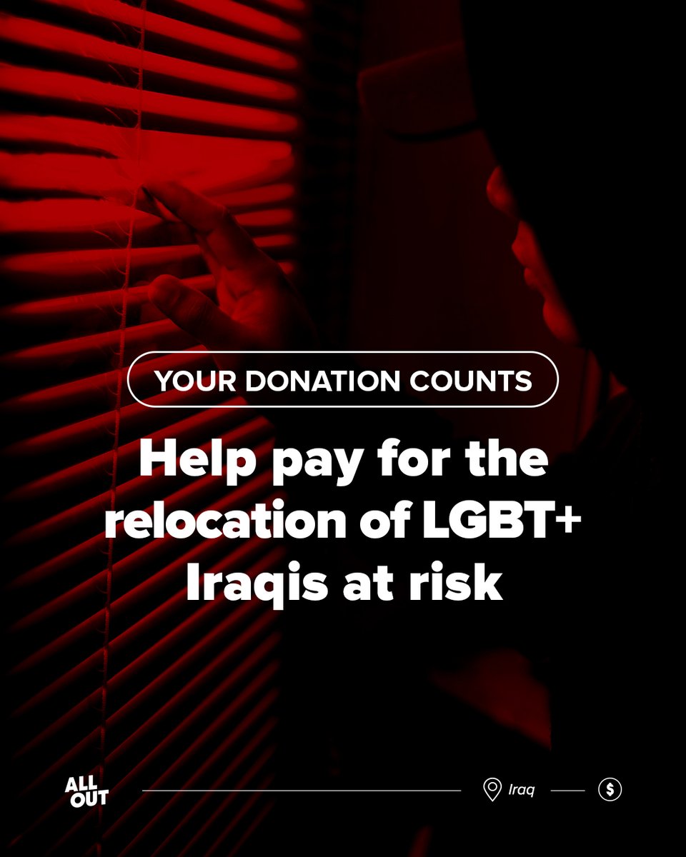 Iraq’s Parliament may pass legislation that includes the death penalty for being LGBT+. 🚨 We have two weeks to raise US$10,000 to pay for the urgent relocation of those at the greatest risk. Donate today! 👉 allout.lgbt/helpiraqilgbte…