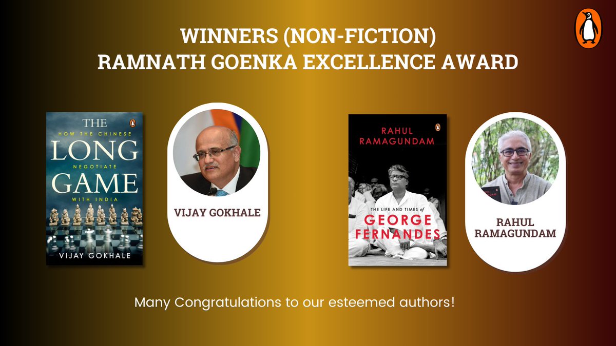 Congratulations to our authors Vijay Gokhale and Rahul Ramagundam for clinching the prestigious Ramnath Goenka Excellence Award (Non-Fiction)! Get your copies of these brilliant books: amzn.in/d/2UYqKas amzn.in/d/adr1Aqf