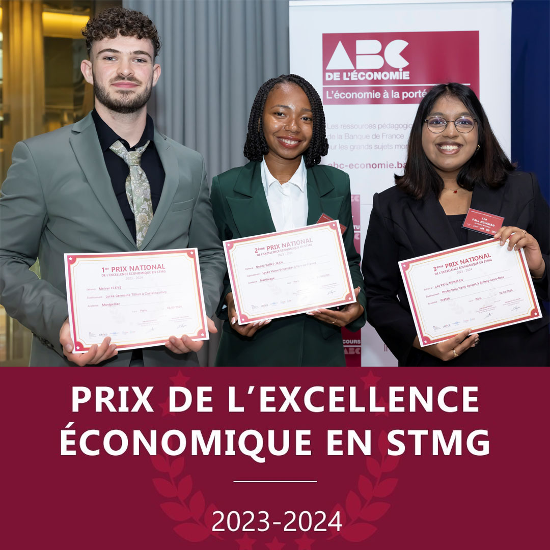 🏆 📸 Ce 22 mars 2023 : remise des Prix de l'excellence économique en #STMG au siège de la <a href="/banquedefrance/">Banque de France</a> 

Félicitations aux lauréats nationaux du concours, qui a intéressé près de 9000 composants : Melvyn Fleys, Noémi Saint-Jean et Léa Paul Newman ! 
👉 abc-economie.banque-france.fr/prix-de-lexcel…
