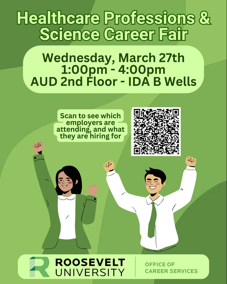 Less than a week left until the Healthcare Professions and Science Career Fair! Come join us on March 27th at 1pm - 4pm in Ida B Wells to connect with potential employers eager to hire YOU! Check out the full list of participating employers at buff.ly/4aIdrwv #CareerFair