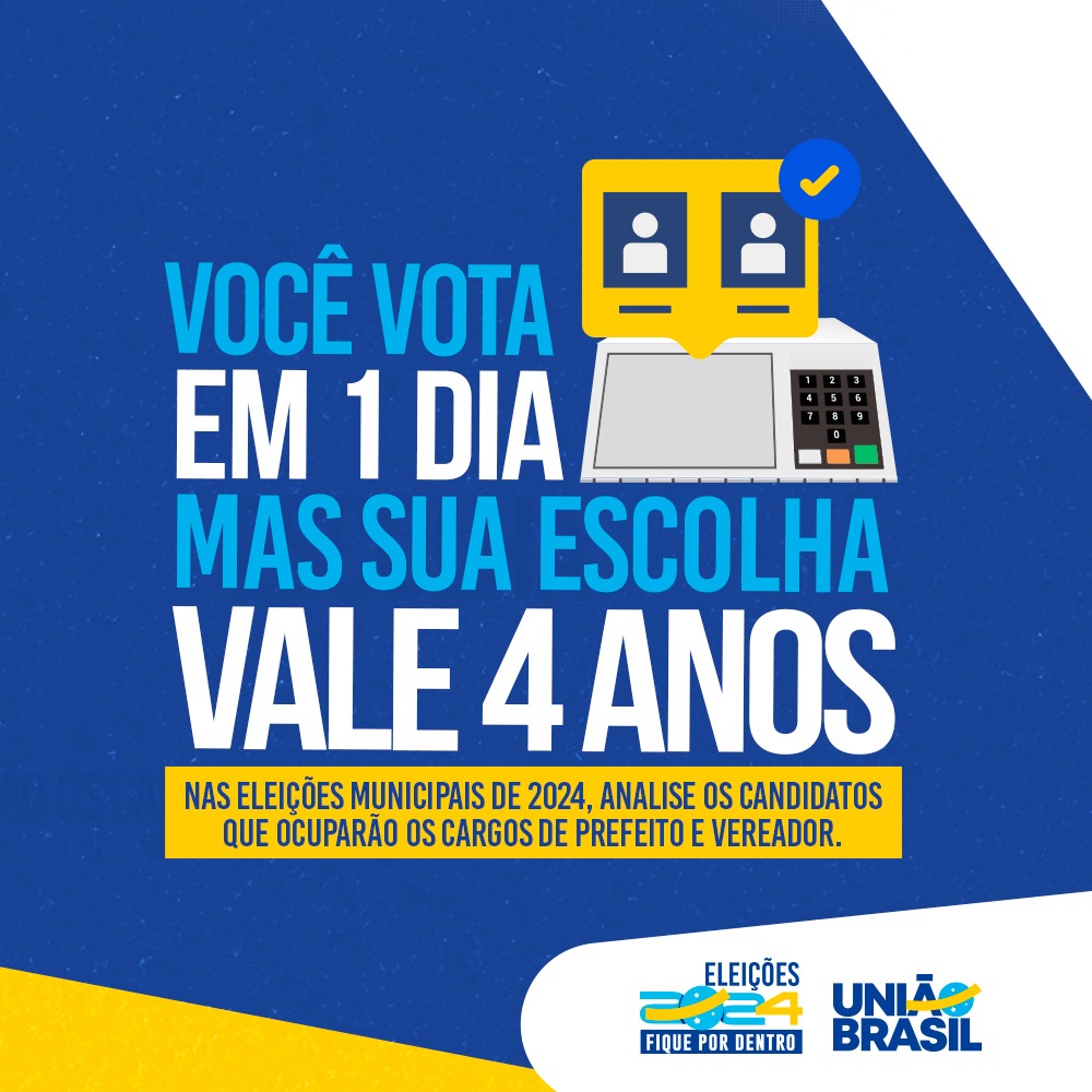 SUA ESCOLHA IRÁ PERMANECER POR 4 ANOS! O resultado das Eleições 2024 irá  determinar o futuro das cidades brasileiras e escolher bem seus candidatos  é essencial. Por isso, é importante estar atento, image size:1000x1000