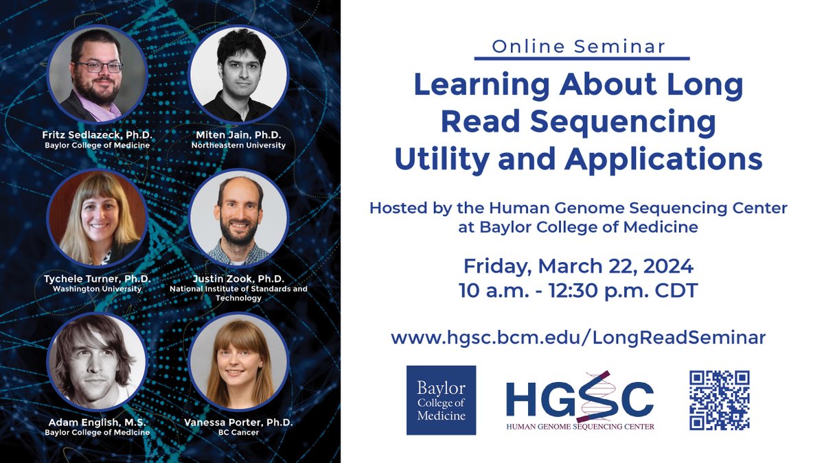 Our 10th Long Read webinar is now under way! Join in now and hear about the latest advancements from <a href="/sedlazeck/">Fritz Sedlazeck</a>, <a href="/mitenjain/">Miten Jain</a>, <a href="/tycheleturner/">Tychele Turner</a>, <a href="/GenomeInABottle/">Genome in a Bottle</a>, <a href="/VanessaPorter/">Vanessa Porter, PhD</a> and more! 
hgsc.bcm.edu/LongReadSeminar