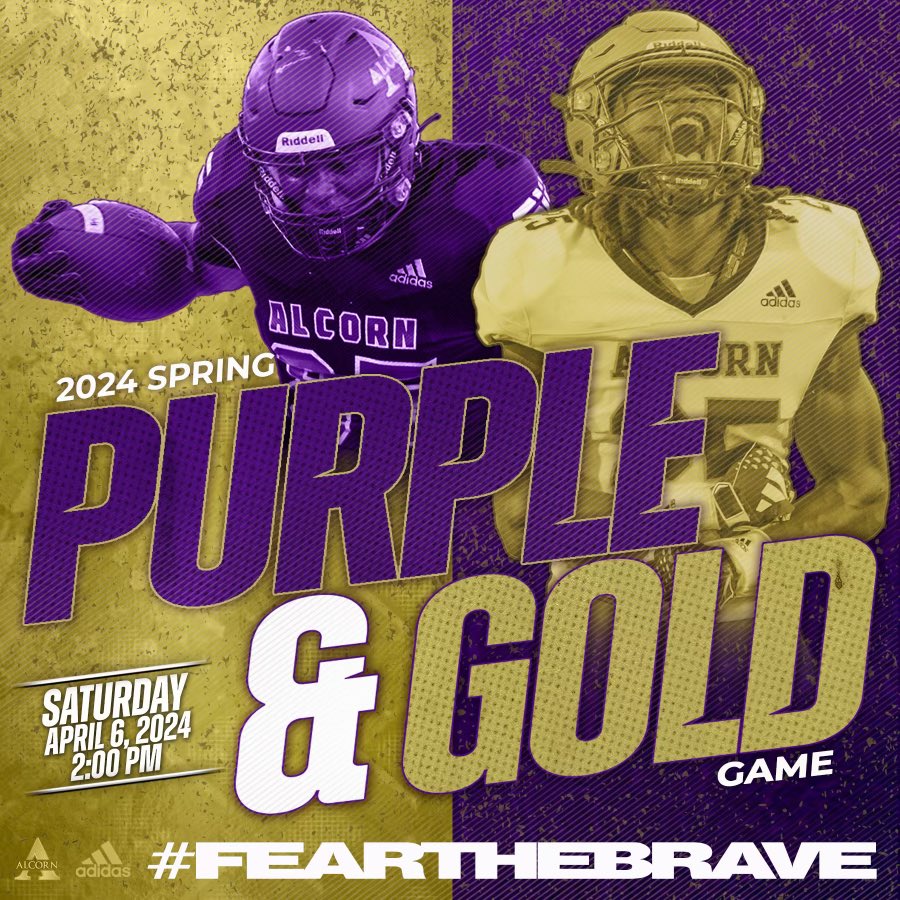 🚨FOOTBALL IN APRIL!!🚨

You can smell the fresh cut grass and freshly painted lines!! Join us April 6th, 2024 for our Inaugural Purple and Gold game under new head coach Cedric Thomas!

#AlwaysAlcorn🟣🟡
#LedByCed🏈🏈