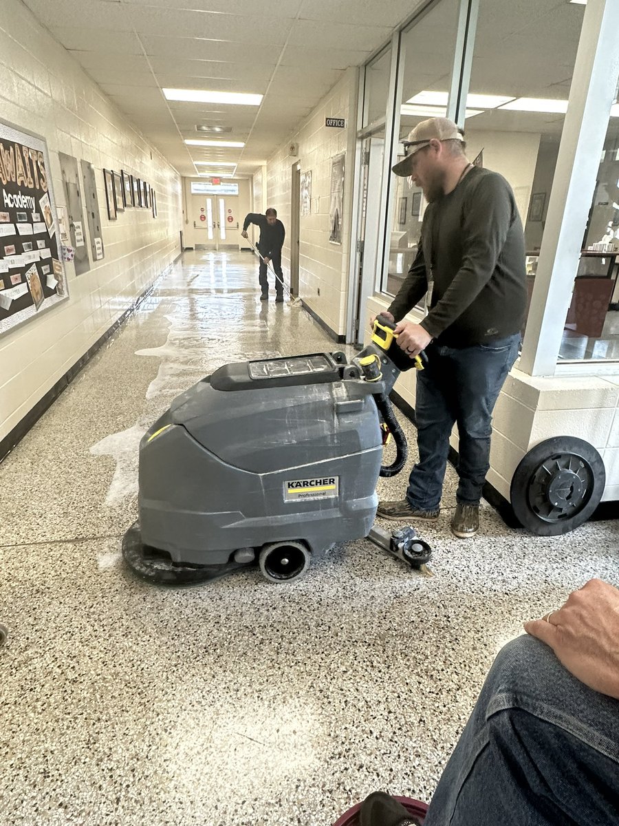 Waxing and floor stripping class today @DillardAcademy with the hard working staff!