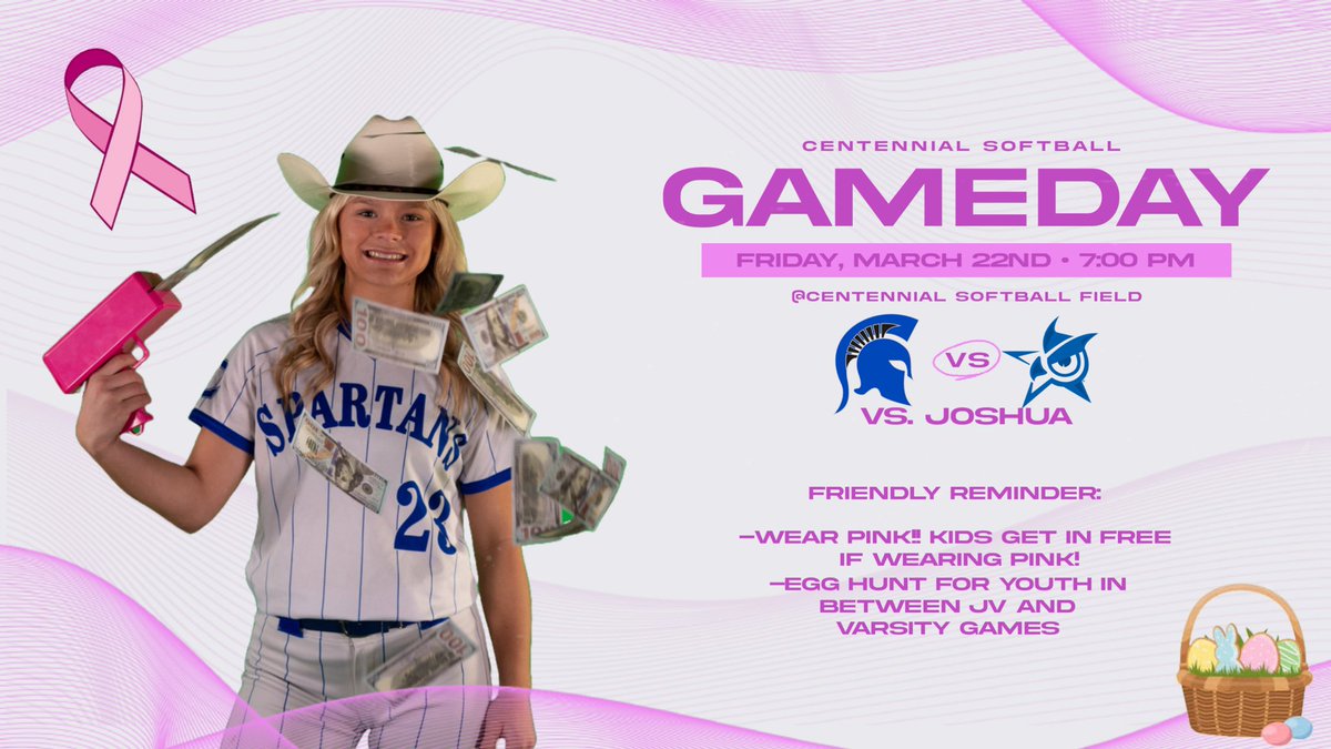 🩷🩷🩷🩷GAMEDAY🩷🩷🩷🩷

📍HOME
⏰ JV - 5:15
🥚Hunt in between
🎀 during pre-game announcements 
⏰ V - 7:00

VS. Joshua

One game at a time.
#HoldTheRope

Pinkout t-shirt pickup will be setup at entry.