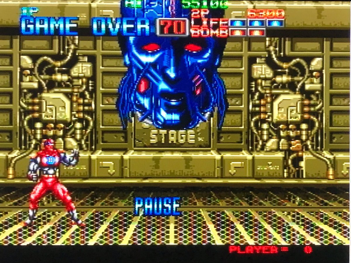 sekiro_51's tweet photo. NEO GEO AES エイトマン🕹
①4-4 BOSS サイバー 頭部登場戦😅
②ある程度ダメージを与えると脳髄が露出🧠
③たたみかけるように攻撃💥
④角の生えたドクロの上半身に変化💀どこかへ飛び去りステージクリア👍
#ネオジオ #NEOGEO #SNK
#8マン #8man #Eightman https://t.co/WRGZYEGjO0