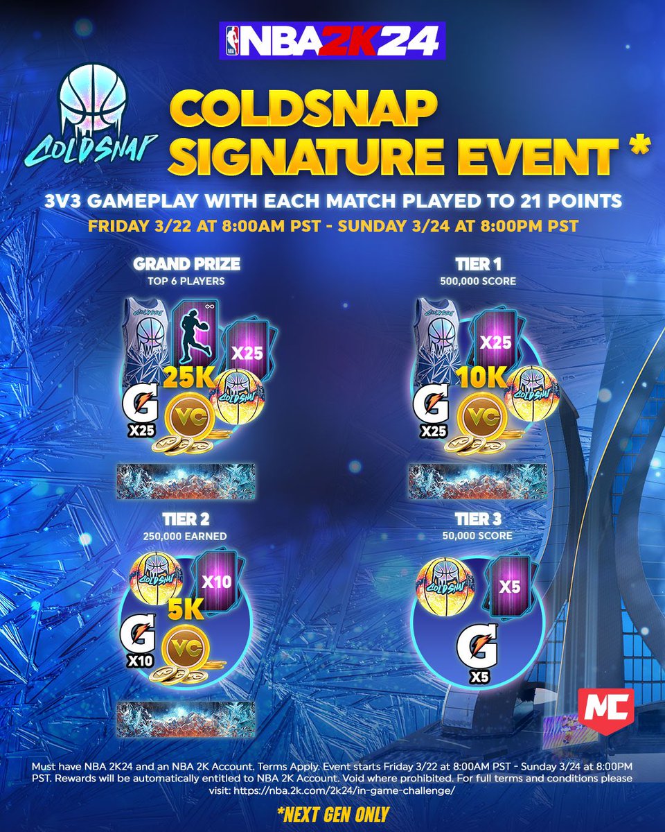 ❄️ Coldsnap is happening now! ❄️ Head over to the Signature Event Center to play and start earning rewards now through Sunday at 8 PM PT