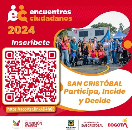 Inscríbete para participar en la #RendiciónDeCuentas de la Alcaldía Local de San Cristóbal 2021-2024,  y en los #EncuentrosCiudadanos donde construiremos nuestro nuevo Plan de Desarrollo Local 2025-2028.

Podrás inscribirte a través del siguiente link: forms.gle/kkvRRQXXvj4B15…