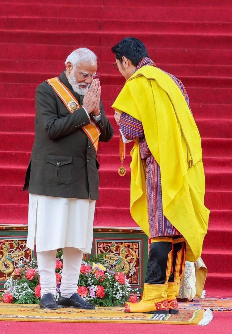 I join the people of Bhutan in offering our heartiest congratulations to the Prime Minister of India, my friend and brother, @narendramodi Ji for receiving Bhutan’s highest award, the “Order of the Druk Gyalpo”.