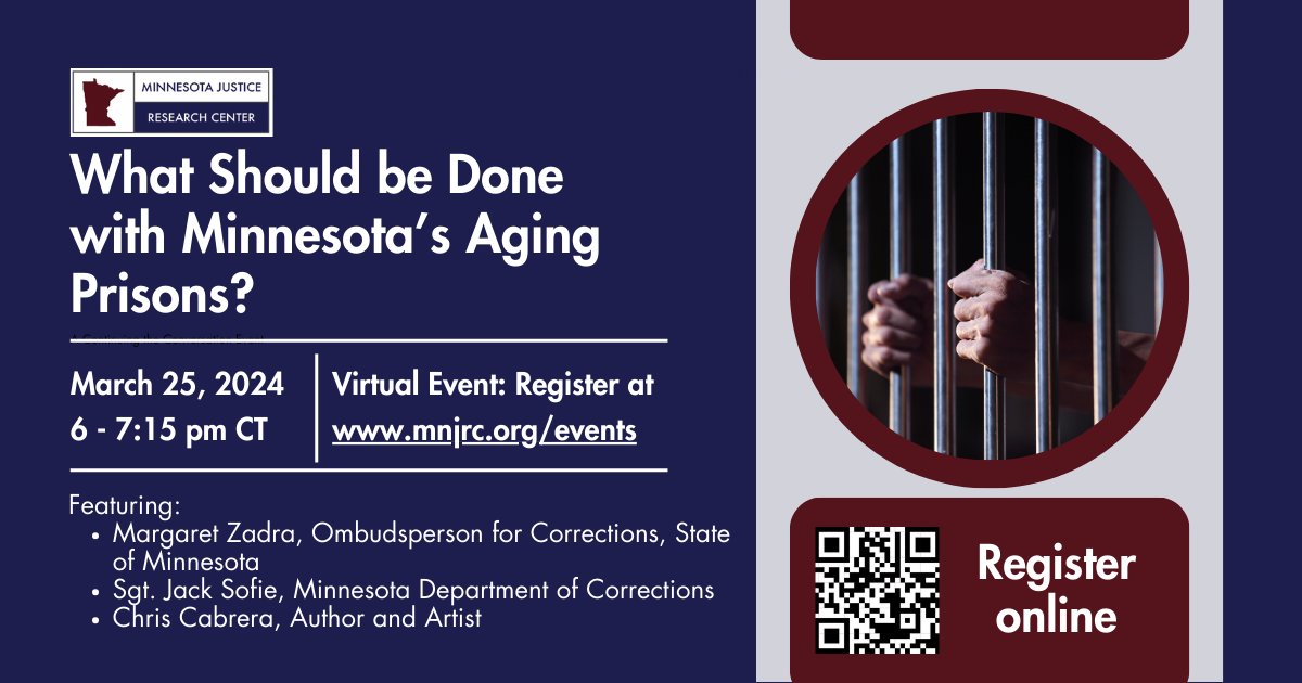 Join us for MNJRC's next Continuing the Conversation! We're delving into the future of Minnesota's aging prisons. Hear from leaders in the space and learn about the challenges and potential solutions. Register now: mnjrc.org/event-details/…