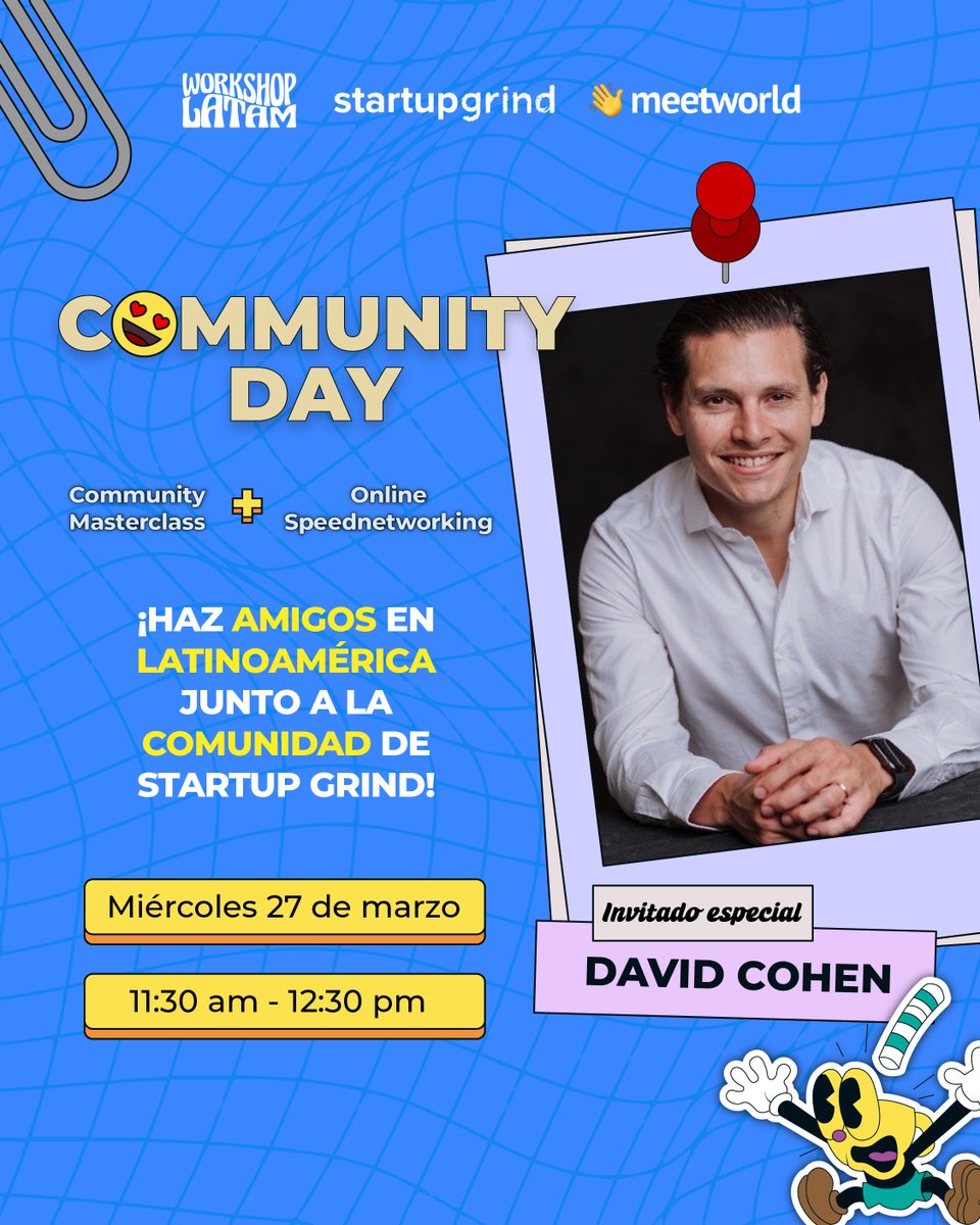 Ask Me Anything with David Cohen, un experto en hábitos y cofundador de Workshop Latam.

🗓 Nos vemos el miércoles 27 de marzo de 11:30 am. 
✅ Regístrate aquí: bit.ly/cdmarzo