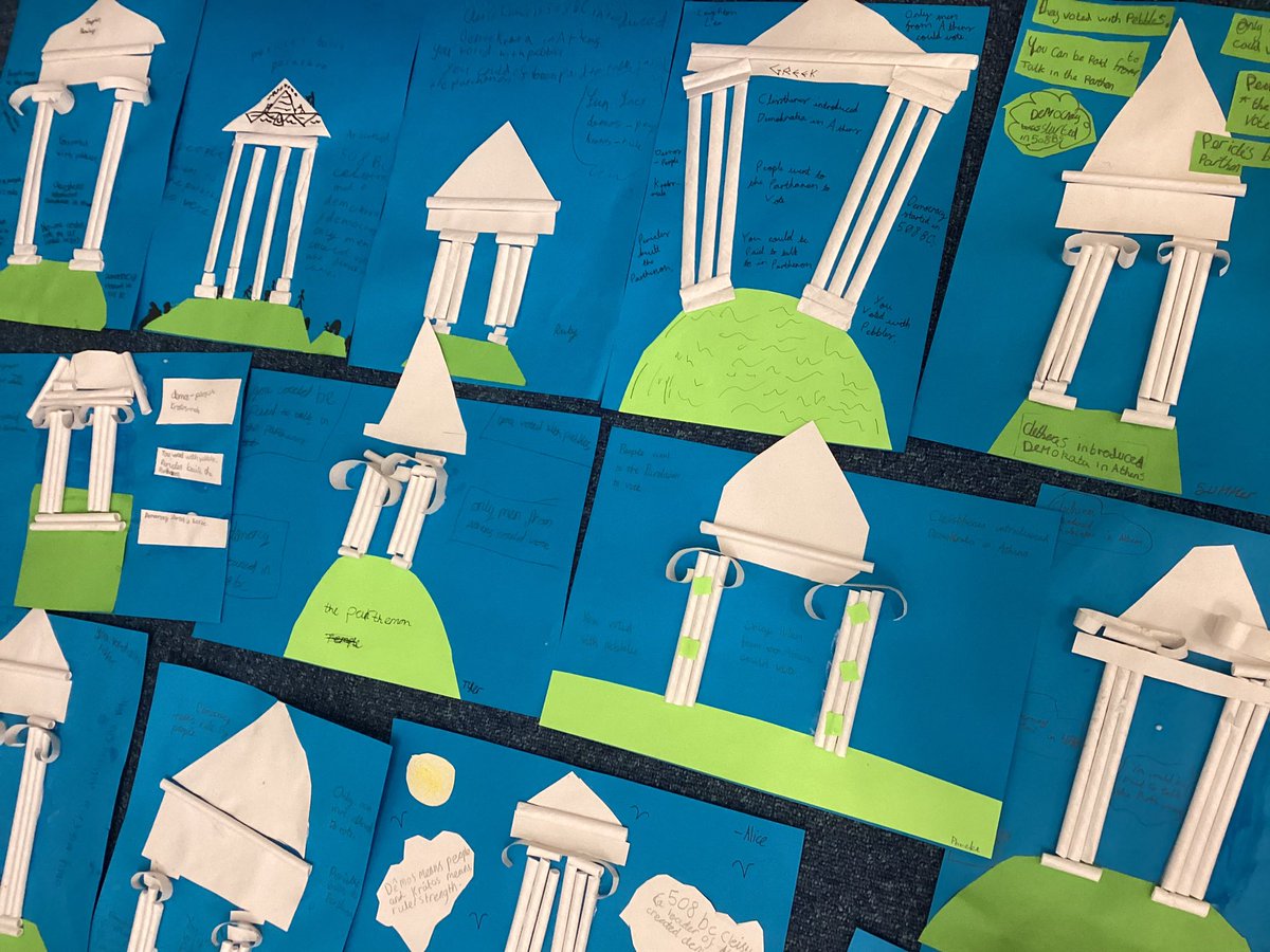 In history today, we found out about the birth of democracy and the Parthenon.  We created our own Parthenon and wrote facts about democracy around it. They look amazing. <a href="/WildBankPrimary/">Wild Bank Primary School 💙</a> <a href="/TrustVictorious/">Victorious Academies Trust</a>