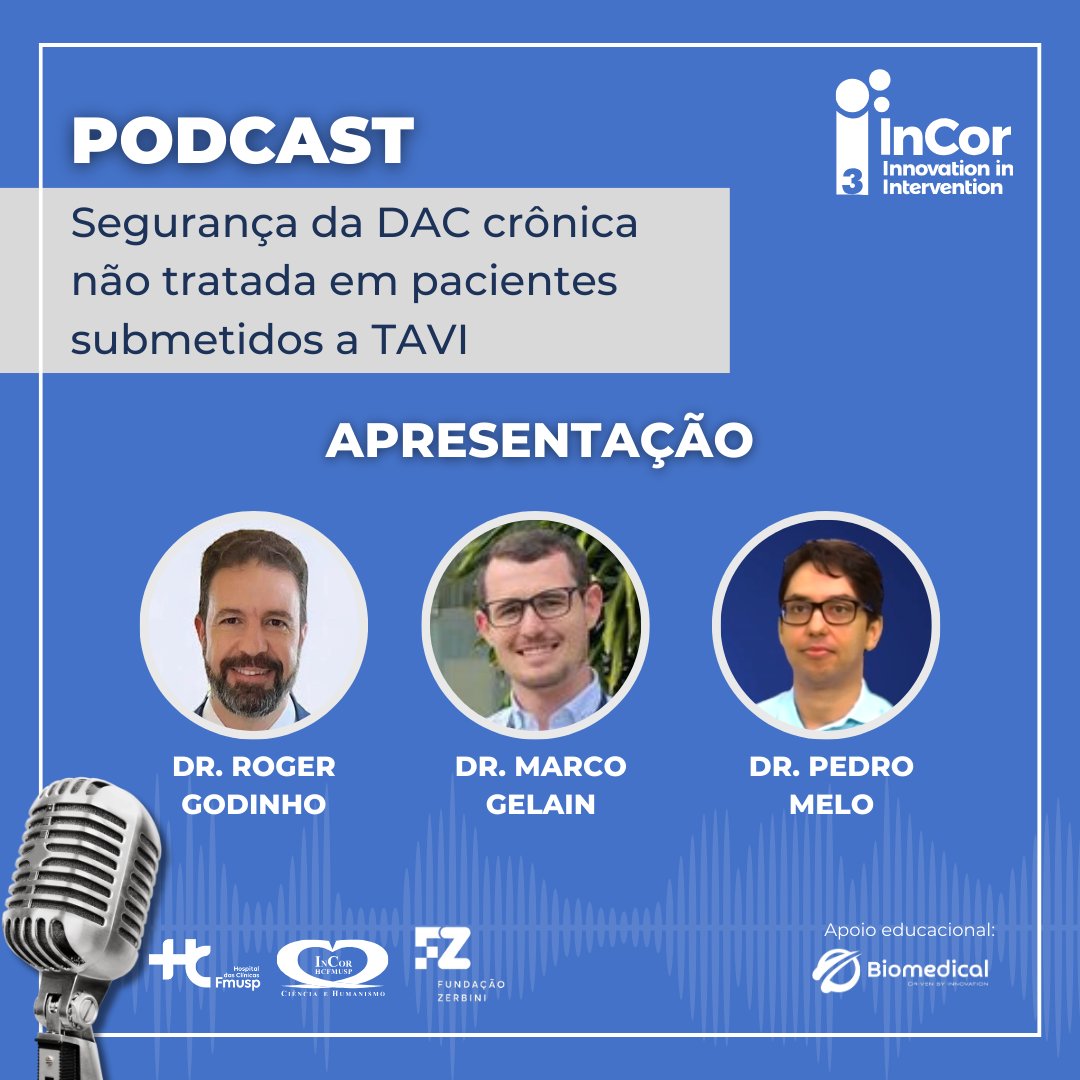 Vamos conversar sobre a segurança da #DACcrônica não tratada em pacientes submetidos a #TAVI?
Os Drs. <a href="/Roggg8/">Roger Godinho, MD, PhD</a>, Pedro Melo e Marco Gelain abordam o assunto no #PodcastTripleI.

🎧 Ouça o podcast: bit.ly/3PCvYC3

📲 Leia artigo no site do #3i: bit.ly/3Tuooe3