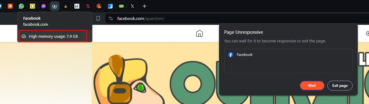 Querzion's tweet photo. Is @facebook / @Meta datamining me, or what's going on? #HighMemoryUsage https://t.co/5PlVUr5CUp