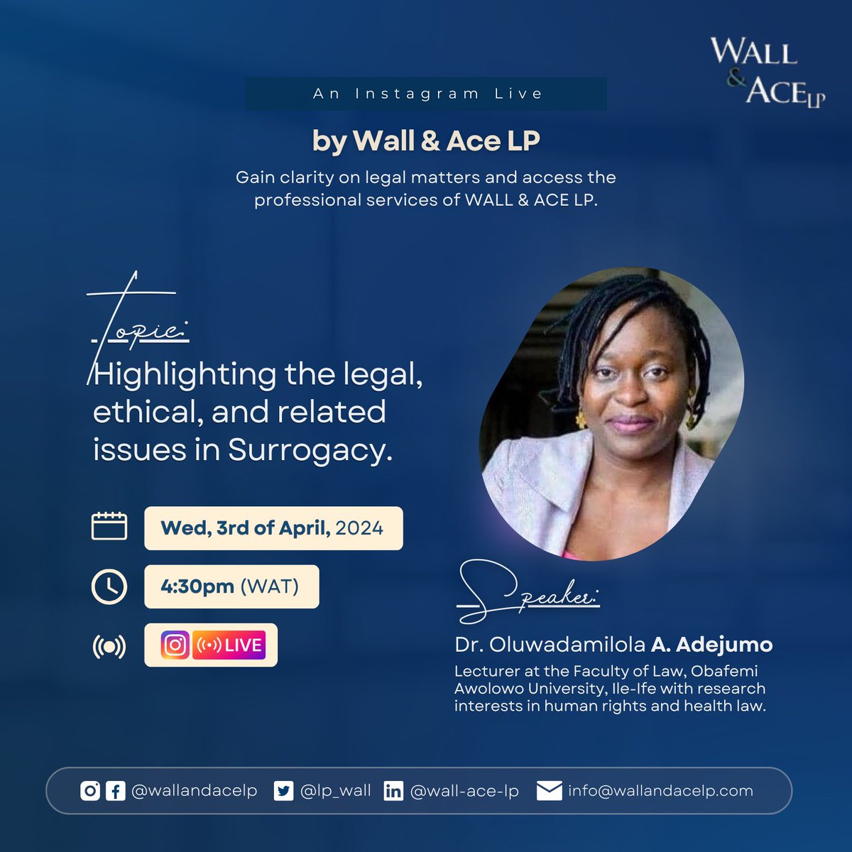 📢 Calling all legal eagles and healthcare pros! 📢 Join us for an enlightening discussion on Surrogacy's legal and ethical dimensions with Dr. Oluwadamilola A. Adejumo. 🗓️ Date: 3rd April, 2024 ⏰ Time: 4:30pm 🎙️ #Surrogacy #LegalEthics #HealthcareLaw #TwitterChat