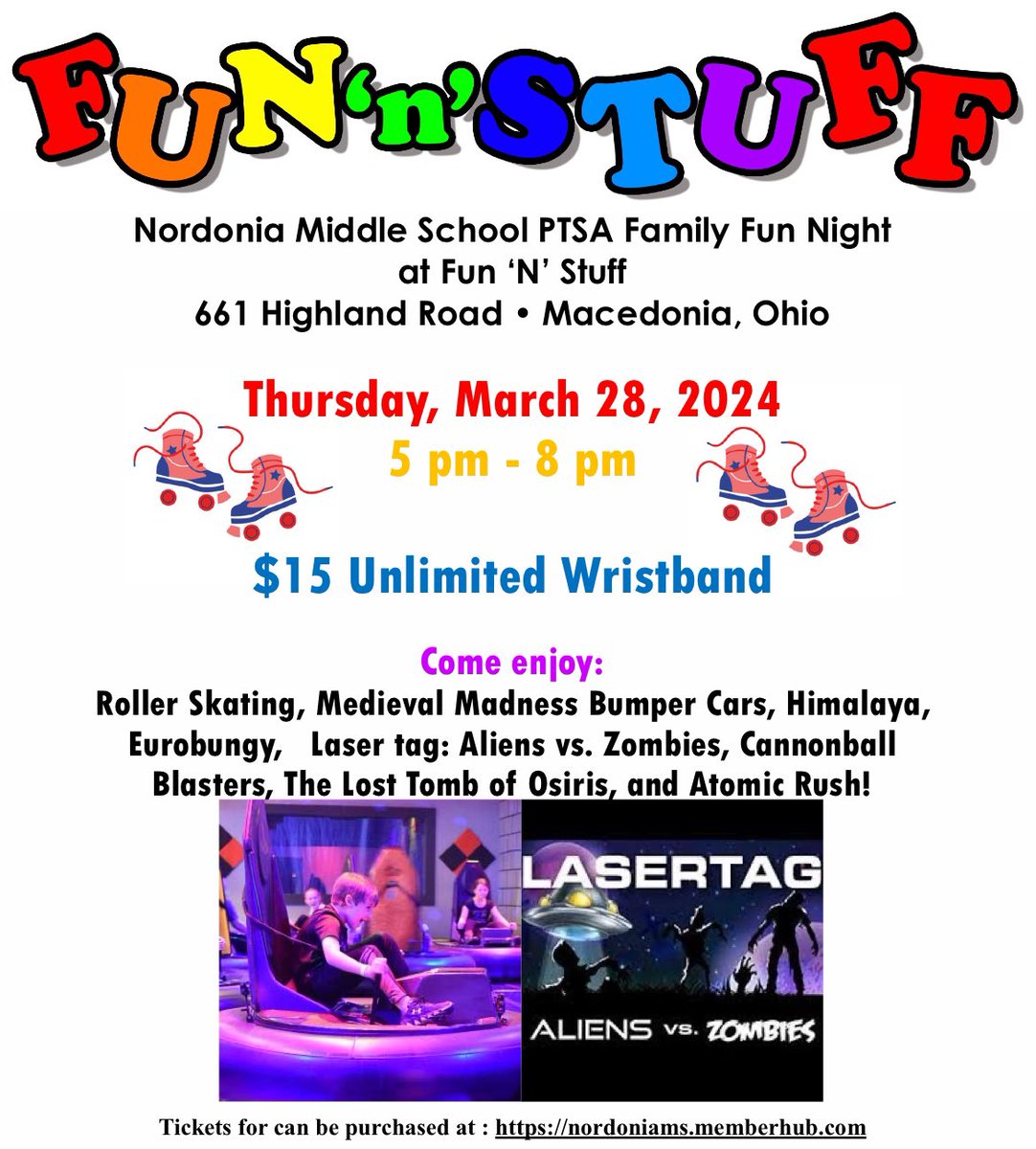 NordoniaMS_PTSA's tweet photo. Come one. Come all. Get your Fun ‘N’ Stuff wristbands! Sure to be a ton of fun! 🎢🛼🏎️

Wristbands sold through Sunday, March 24 online at: https://t.co/WGlLvYQa1u

@BryanMSeward @AshLTurner1119 @NordoniaSchools @CaseyGWright https://t.co/tUns4cf3aC