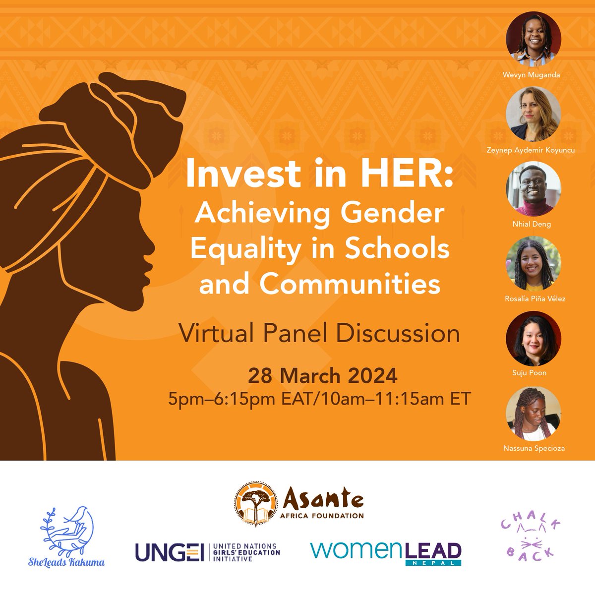 IT'S TODAY! Our virtual panel discussion 'Invest in HER: Achieving Gender Equality in Schools and Communities' is happening today at 5PM EAT/10AM ET/7AM PST. Join the conversation ➡️ asanteafrica.org/panel-discussi… #InvestInHer #AAFempowers