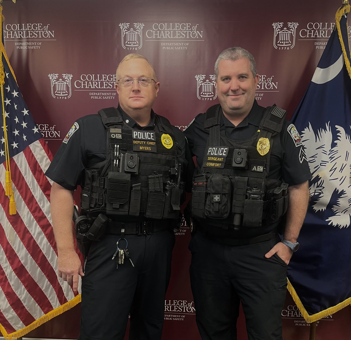 CofC_DPS's tweet photo. On 3/22/24, SGT. J. Comfort was promoted to the rank of sergeant. He was surrounded by his family, friends, and colleagues during the ceremony. https://t.co/Acd9yG3pW9