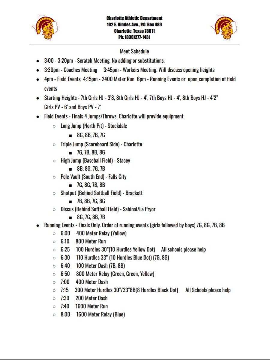 👟 Charlotte Track &amp; Field
📅 Friday, March 22nd, 2024
📍 Charlotte, TX
⏰ 4pm
🎟 Ticket Spicket

#WFW