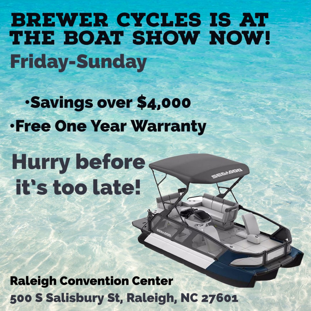 BrewerCyclesInc's tweet photo. We are at the boat show this weekend!Now is the time to buy before it’s too late! 
♠️
(252) 492-8553
#brewercycles #weareworththedrive #hendersonnc #northcarolina #raleighnc #raleighconventioncenter https://t.co/ZwO6AuFgY1