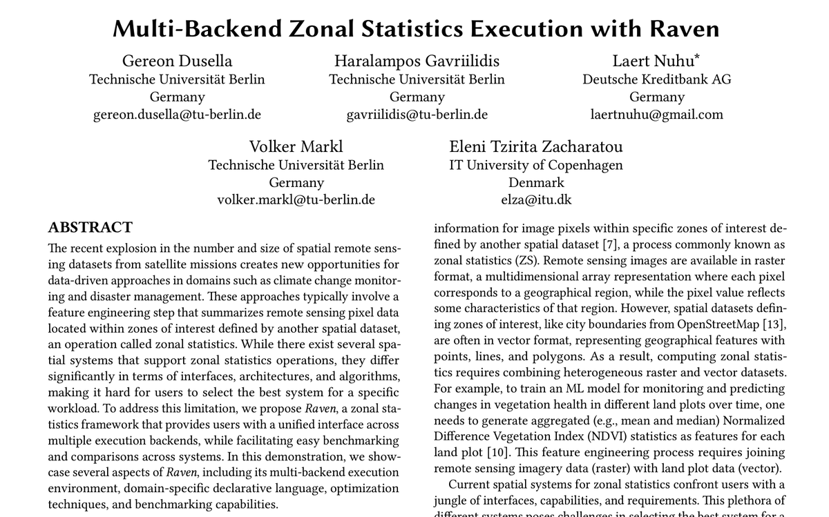 eltziritazachar's tweet image. Our demo paper &quot;Multi-Backend Zonal Statistics Execution with Raven&quot; was accepted at #SIGMOD2024 🥳 Looking forward to presenting Raven in Chile. 
Check out the paper here: heltzi.github.io/publications/R…
@harrygavr