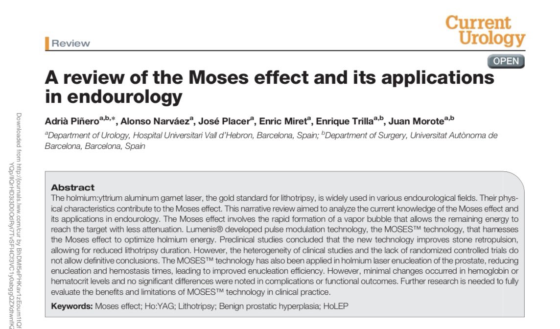 7 years ago MOSES technology was launched. What differentiates MOSES technology from the Moses effect? And what have we learned from its application for stones and BPH treatment? Check it out on our recently published review! bit.ly/3TvkJfL @Current_Urology
