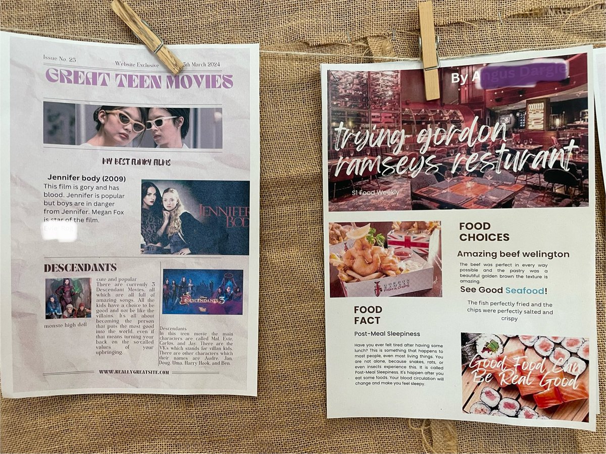 PGSPupilSupport's tweet photo. S1 have been learning to use @CanvaEdu to create visually appealing Newspaper Reports. They selected their own area of interest before creating a unique piece of work. #canva #personalisationandchoice #DYW #ambition #IDL #literacy #intensivesupport @PerthGrammar https://t.co/0U3mq4xmsq